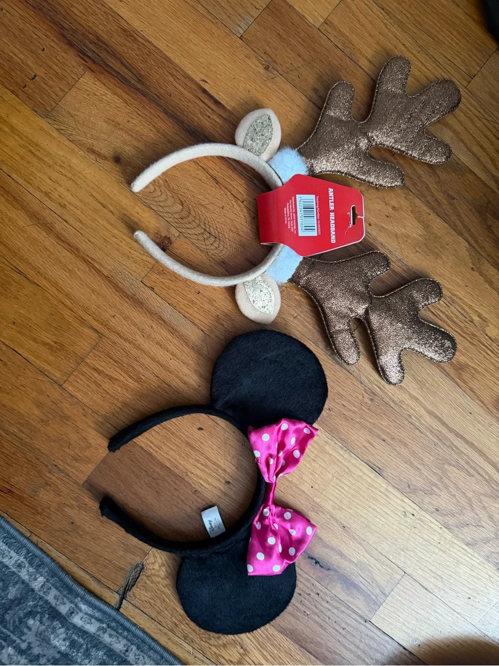 Minnie Mouse Ear Headband with Pink Polka Dot Bow + Glitter Reindeer Antlers